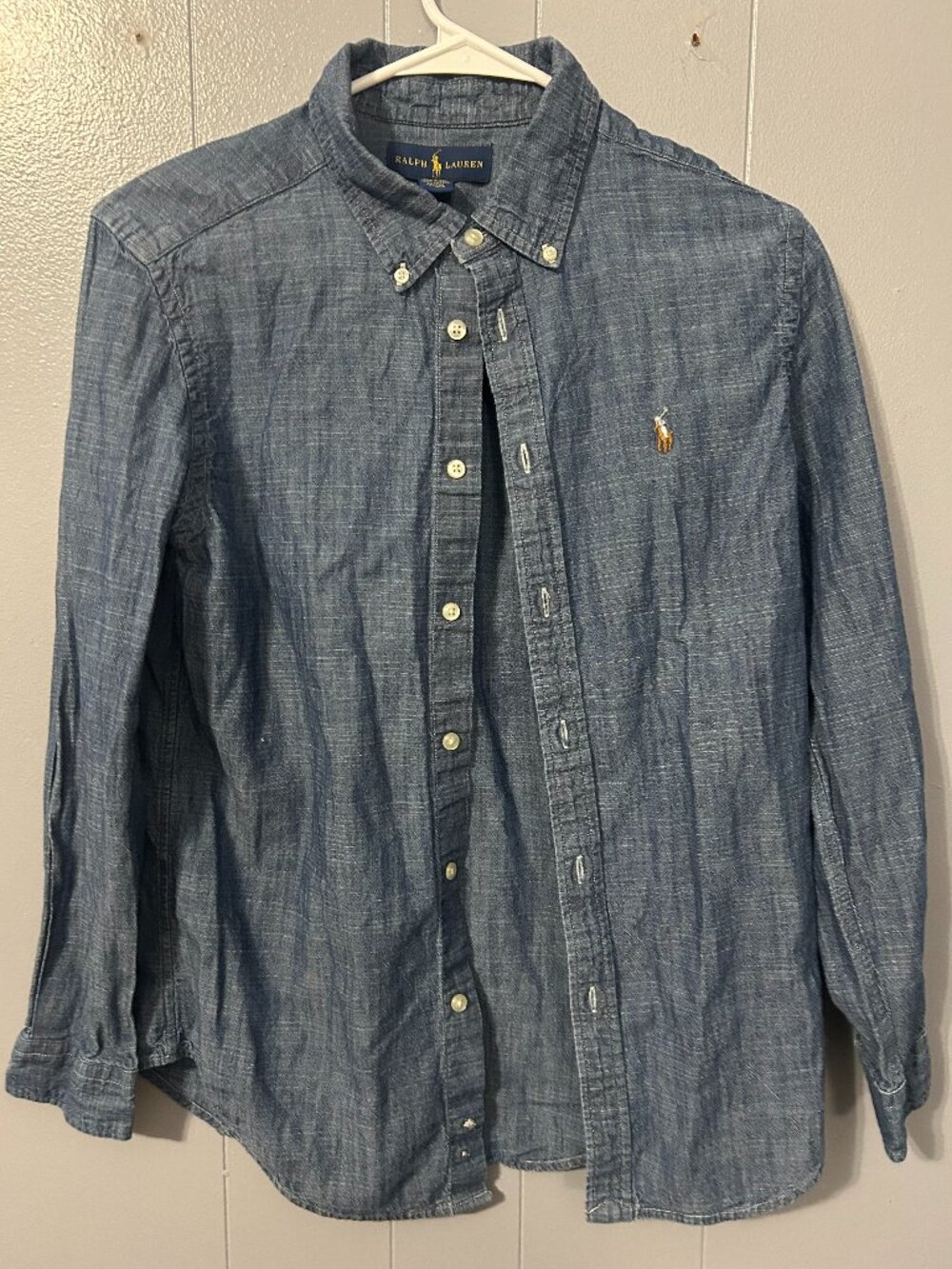 Ralph Lauren Boys Blue Chambray Button Down Shirt Size L 14-16